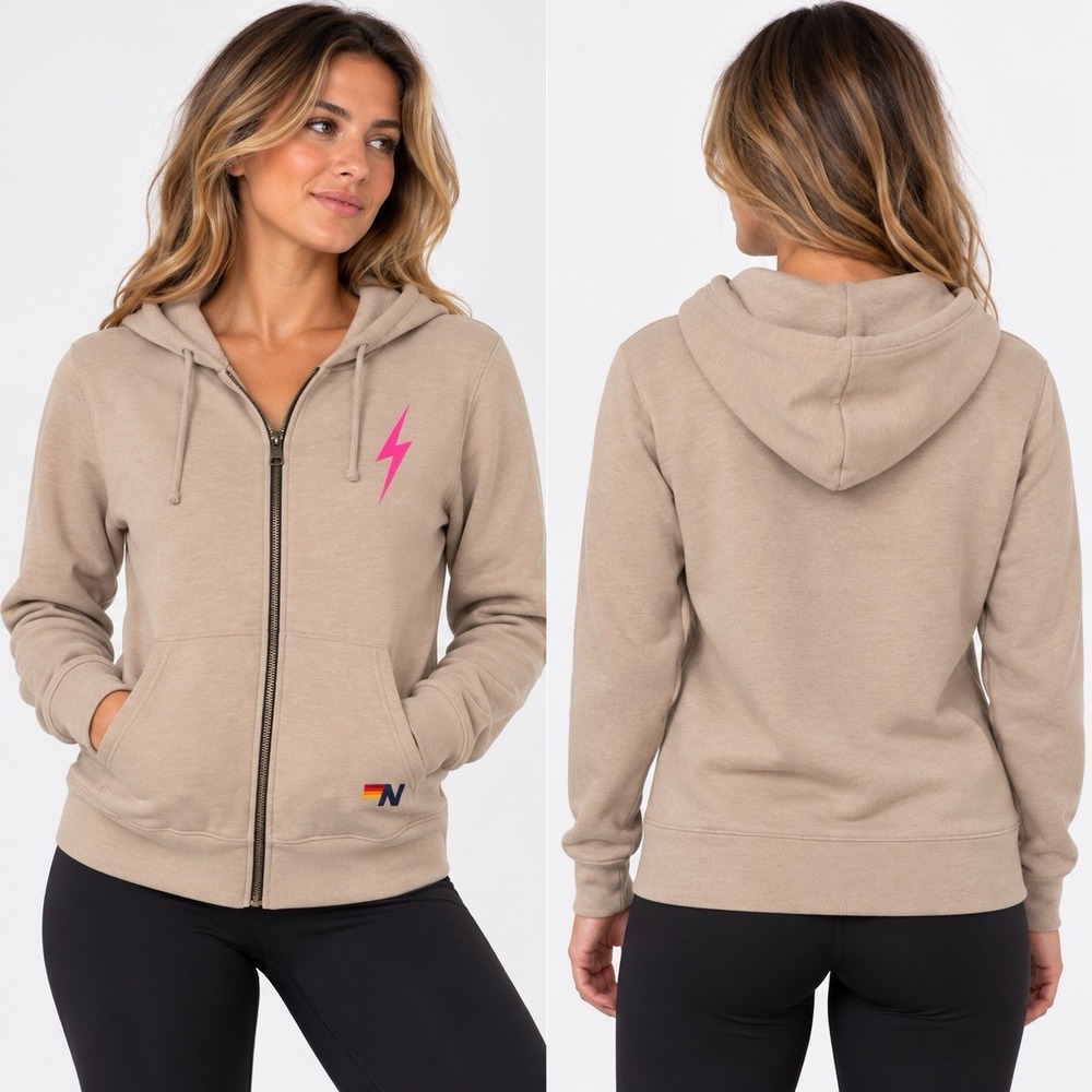 aviator nation brown full zip pink lightening bolt large *